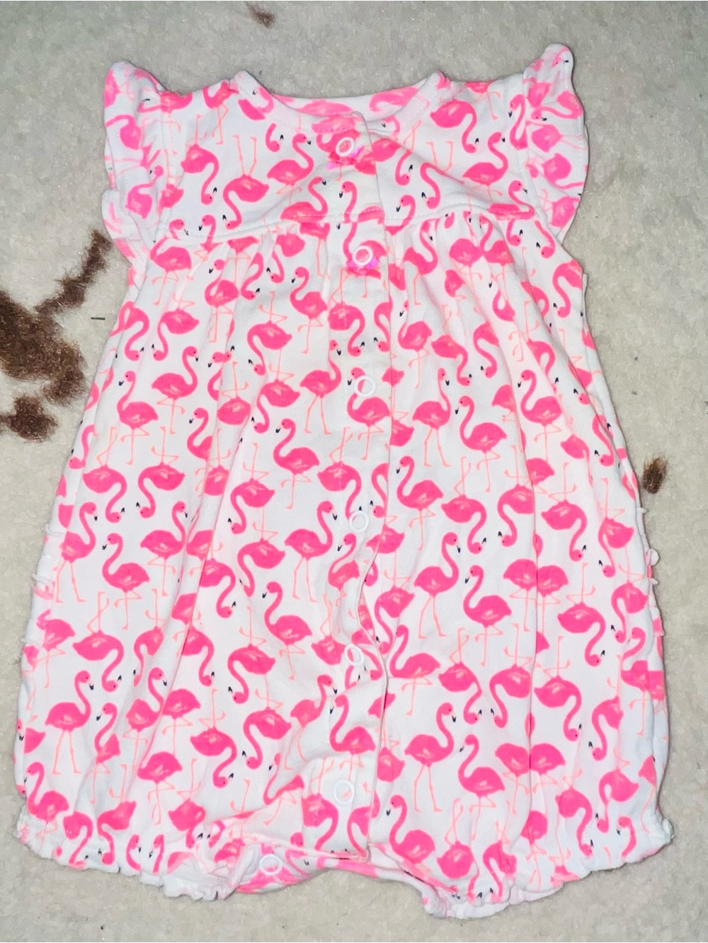 Carter's White Baby Romper with Pink Flamingo Print